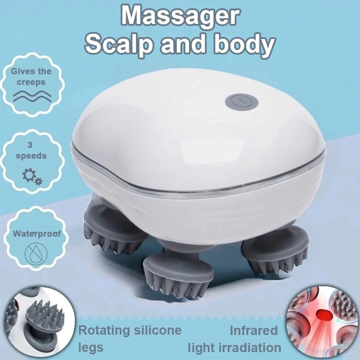 Electric Scalp Massager with Red Light — Adjustable Speed