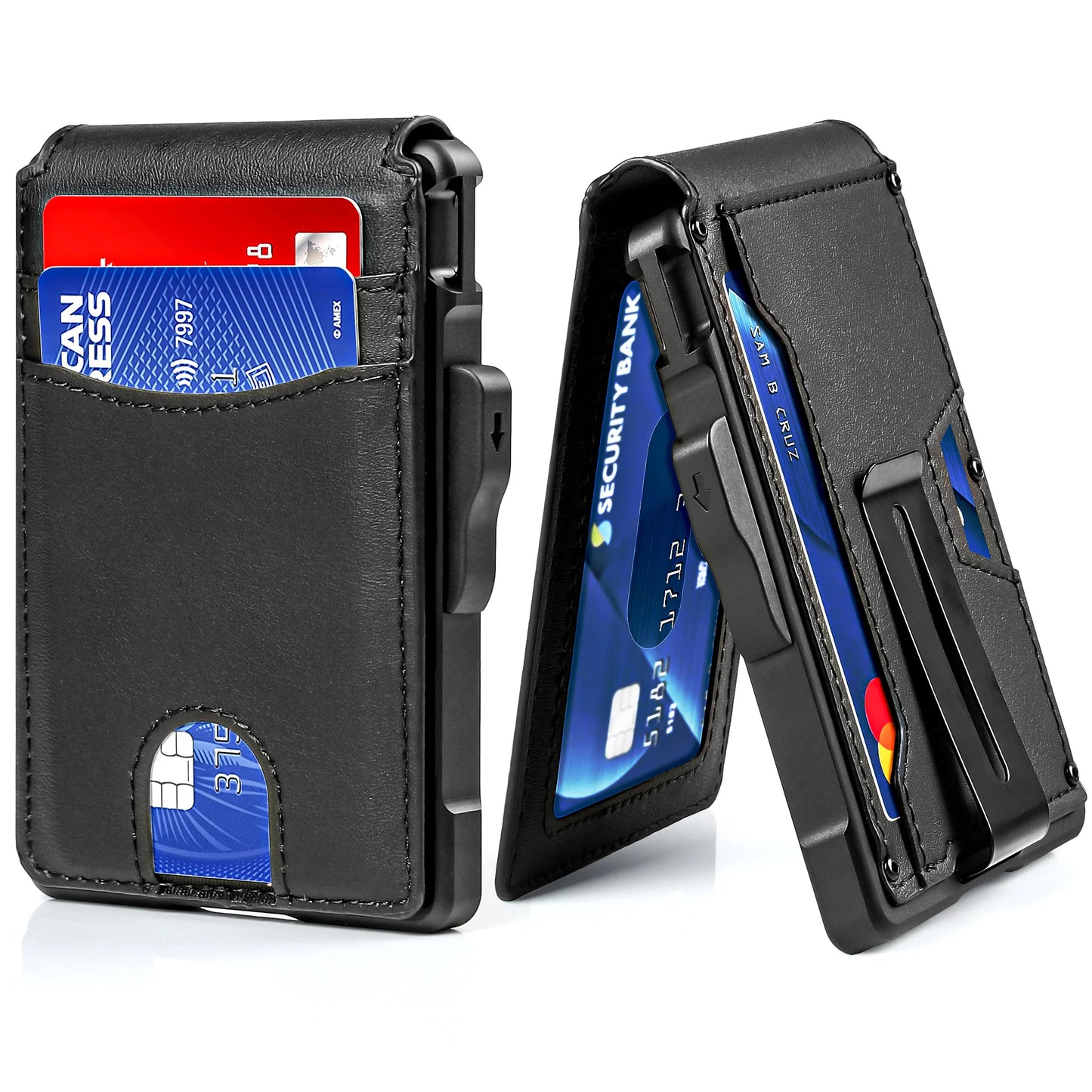 Wallet for Men, Mens Minimalist Wallet 9-13 Cards, Slim Compact Wallet with Money Clip & ID Window, RFID Blocking Smart Pop Up C