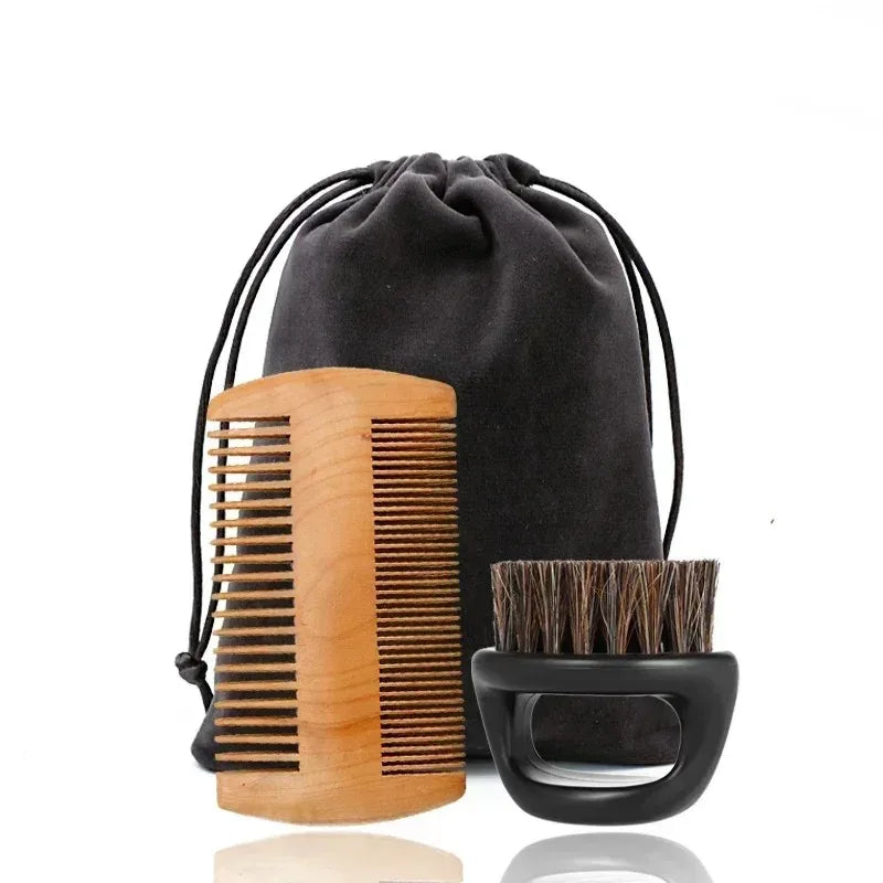 Beard Grooming Kit — Boar Bristle Brush, Comb & Gift Bag