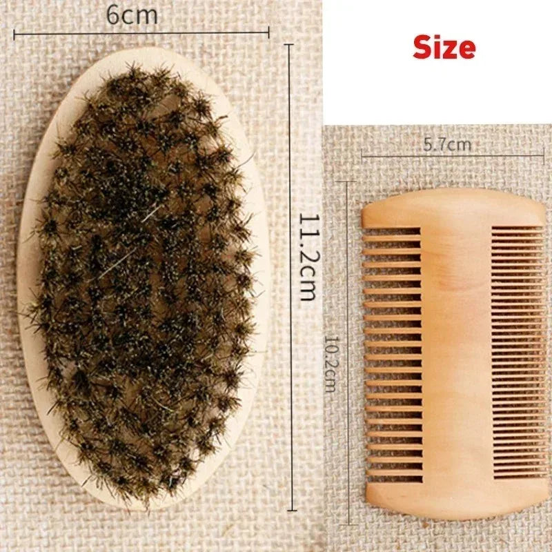 Beard Grooming Kit — Boar Bristle Brush, Comb & Gift Bag