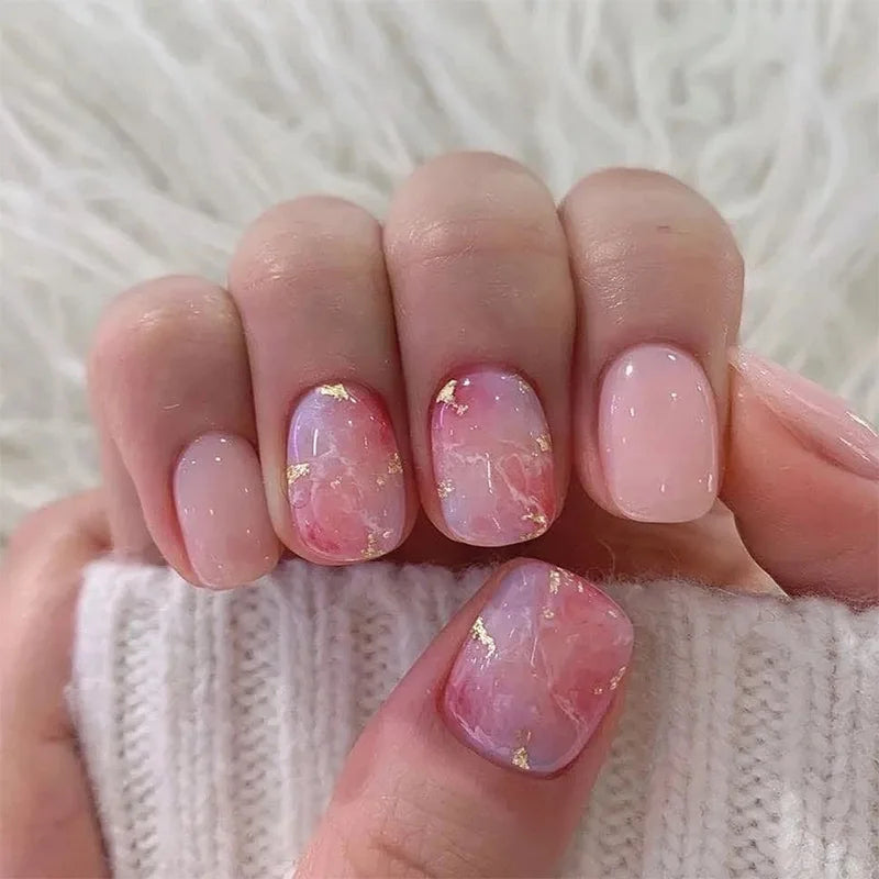 Press-On Nails 24pc — Short French Floral & Butterfly Set