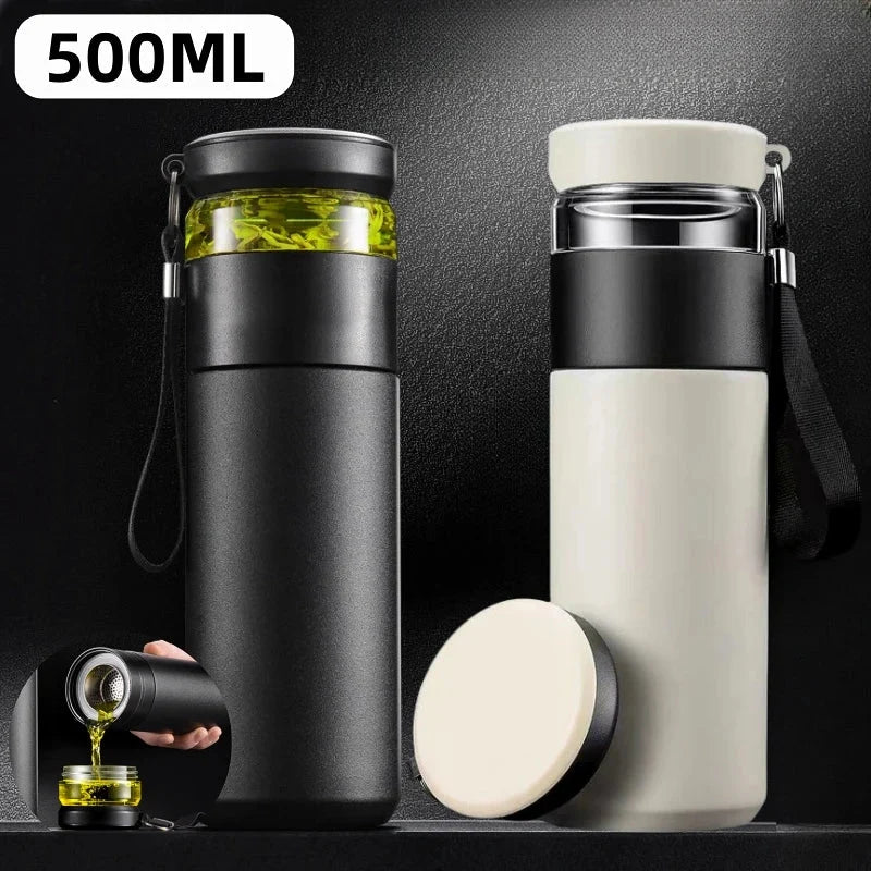 500ml Tea Infuser Thermos – Stainless Steel Insulated Travel Mug with Handle, Leakproof Flask for Gift