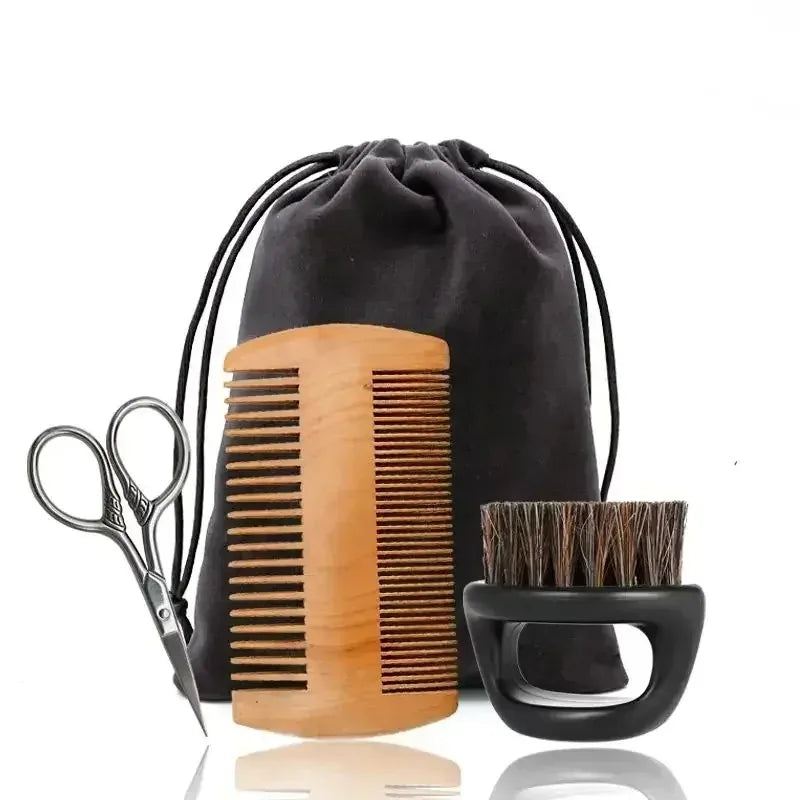 Beard Grooming Kit — Boar Bristle Brush, Comb & Gift Bag