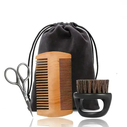 Beard Grooming Kit — Boar Bristle Brush, Comb & Gift Bag