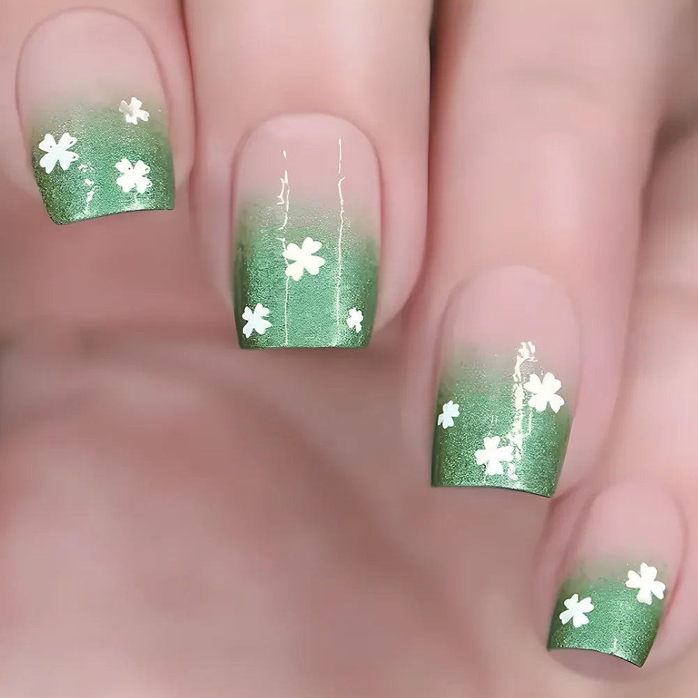 Press-On Nails 24pc — Short French Floral & Butterfly Set