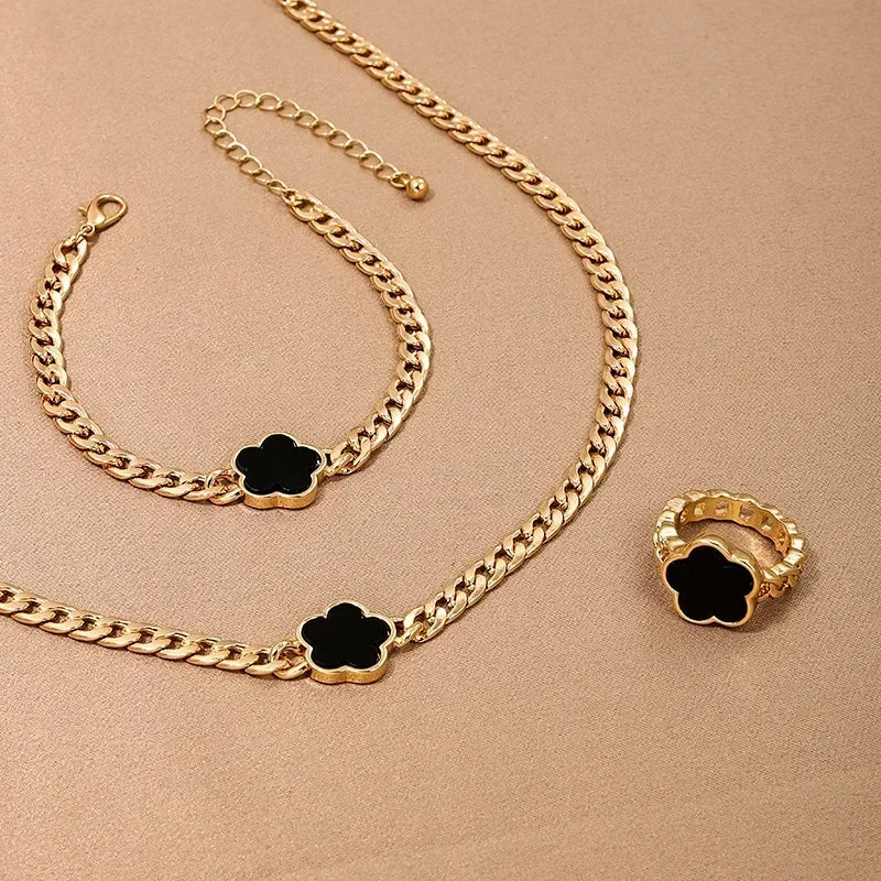 Geometric Bangle & Open Ring Set — Adjustable Gold Tone