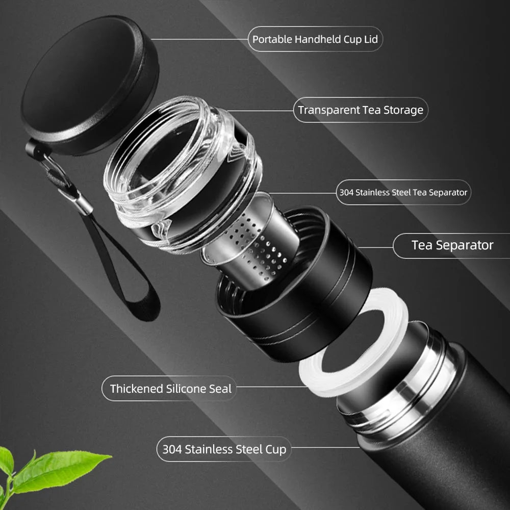 500ml Tea Infuser Thermos – Stainless Steel Insulated Travel Mug with Handle, Leakproof Flask for Gift