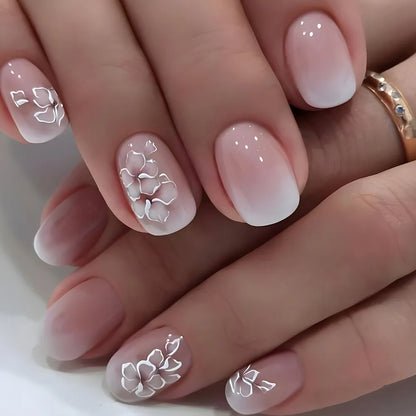 Press-On Nails 24pc — Short French Floral & Butterfly Set