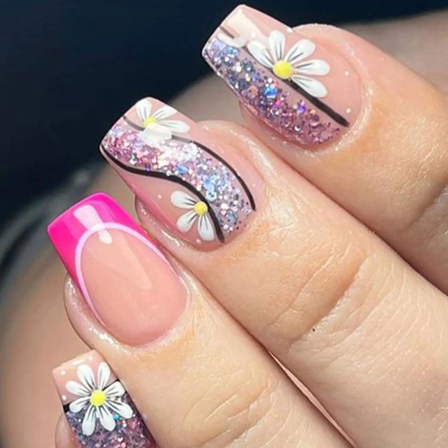 Press-On Nails 24pc — Short French Floral & Butterfly Set