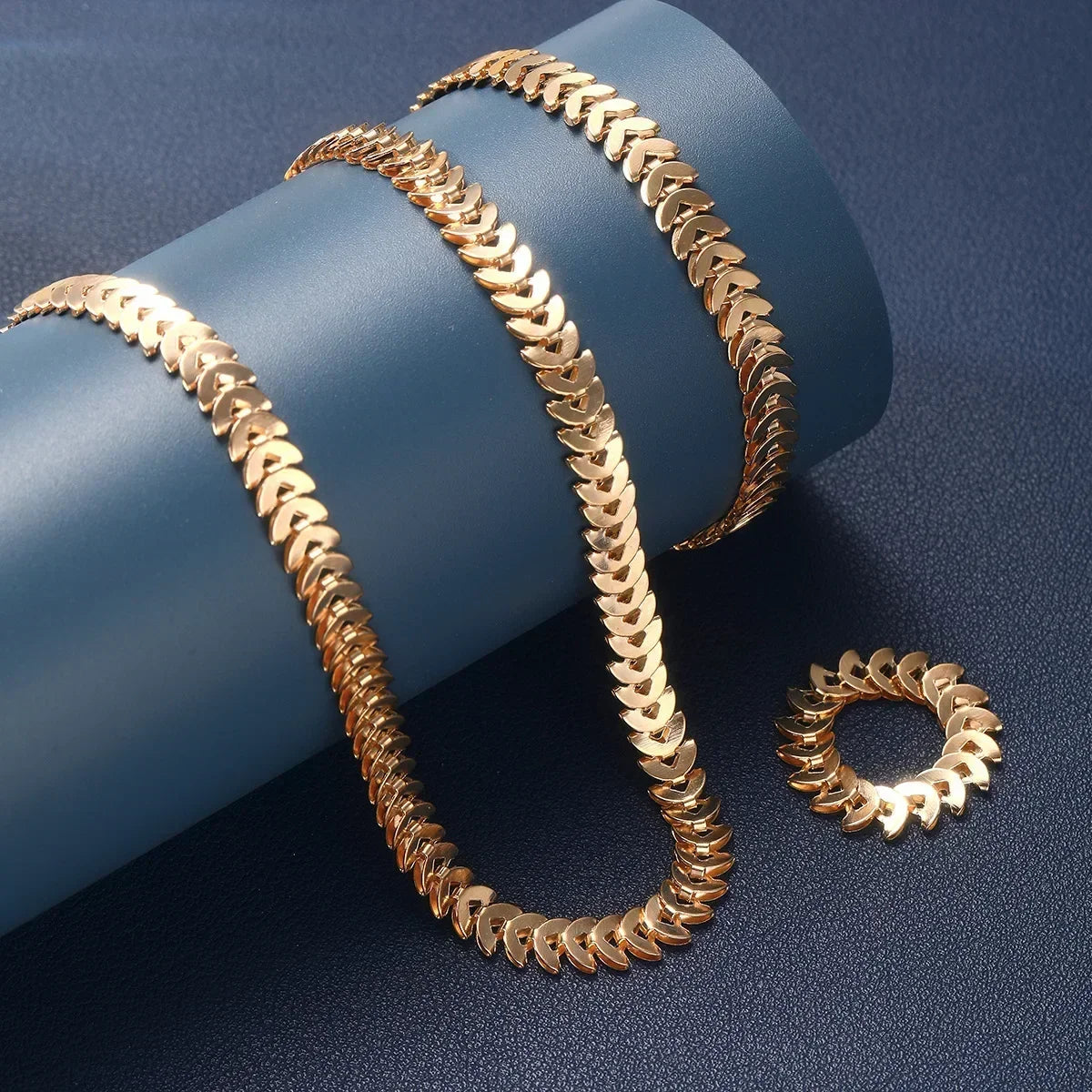 Geometric Bangle & Open Ring Set — Adjustable Gold Tone